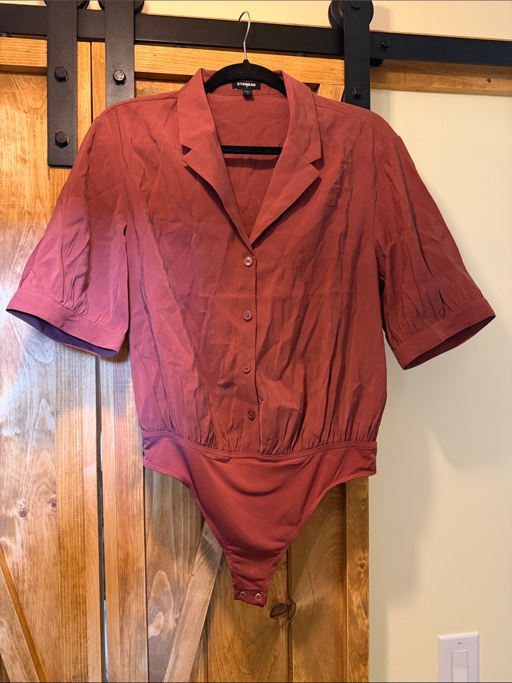 Express Rust Short-Sleeve Button Front Bodysuit
